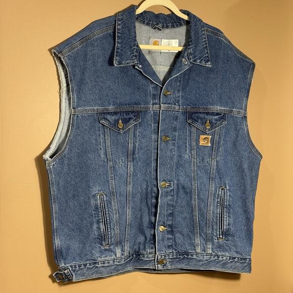 Vtg Carhartt Denim Vest Mens Trucker 2XL Tall Sons of Anarchy Union Made in USA - Picture 2 of 9
